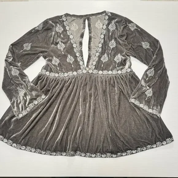 POL Velvet Tunic Silver Gray Women’s Medium Boho Fairy Cottage Festival Babydoll - Picture 8 of 16